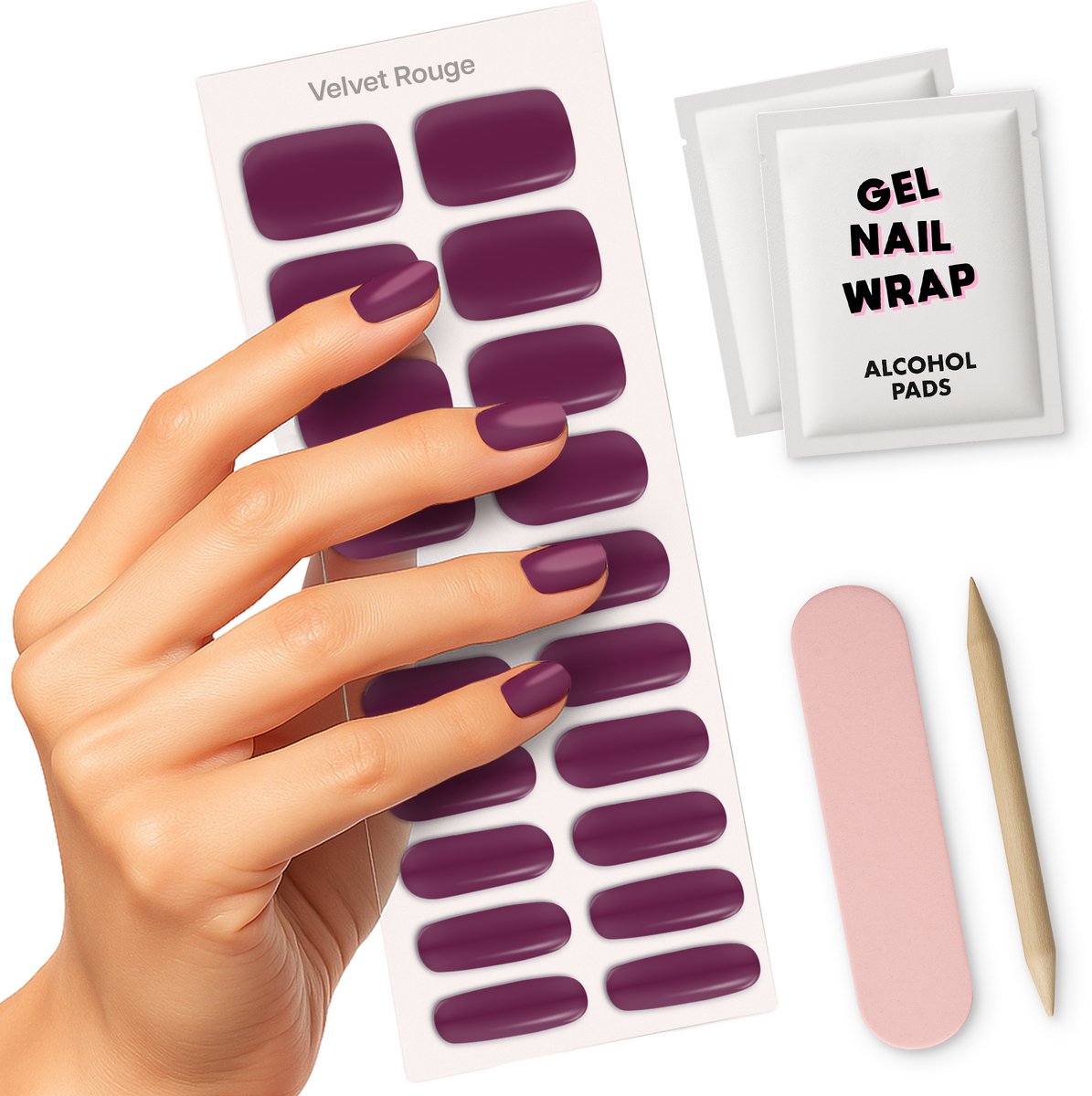 Miss Jules - Aubergine - Rood - Gel Nail Wraps - Velvet Rouge - Gel Nagel Stickers (incl. Instructievideo)