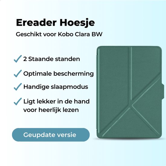 RENALUX - Hoesje Geschikt voor Kobo Clara BW E-Reader - Sleepcover Bookcase - Book Cover - Donkergroen — afbeelding 2