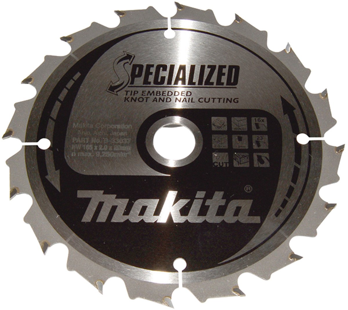 Makita B-33037 Cirkelzaagblad Hout (noest/spijker) | Embedded Tip | 165 x 20 mm | 16-tands