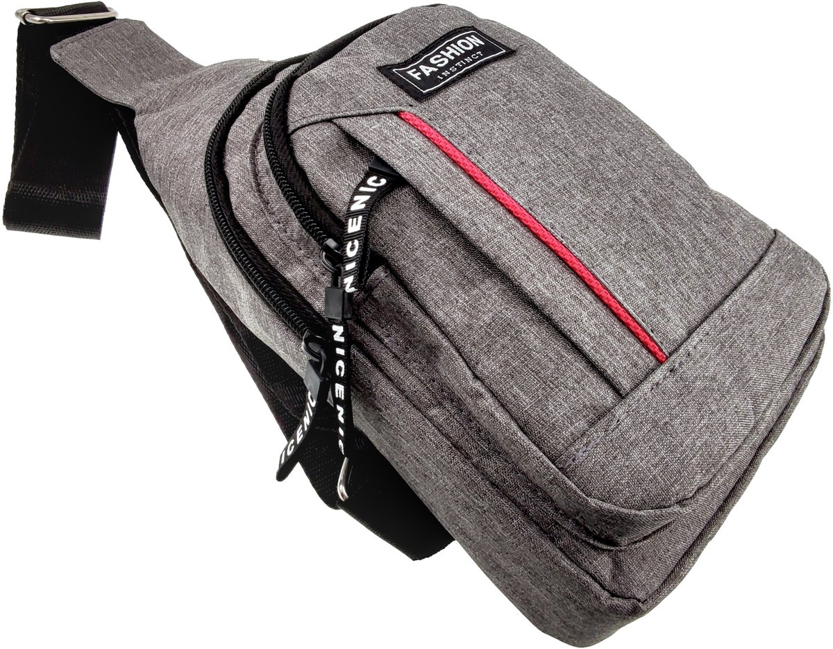 Crossbodytas Unisex - Grijze Oxford-stof - Schoudertas met 4 Vakken Dames en Heren
