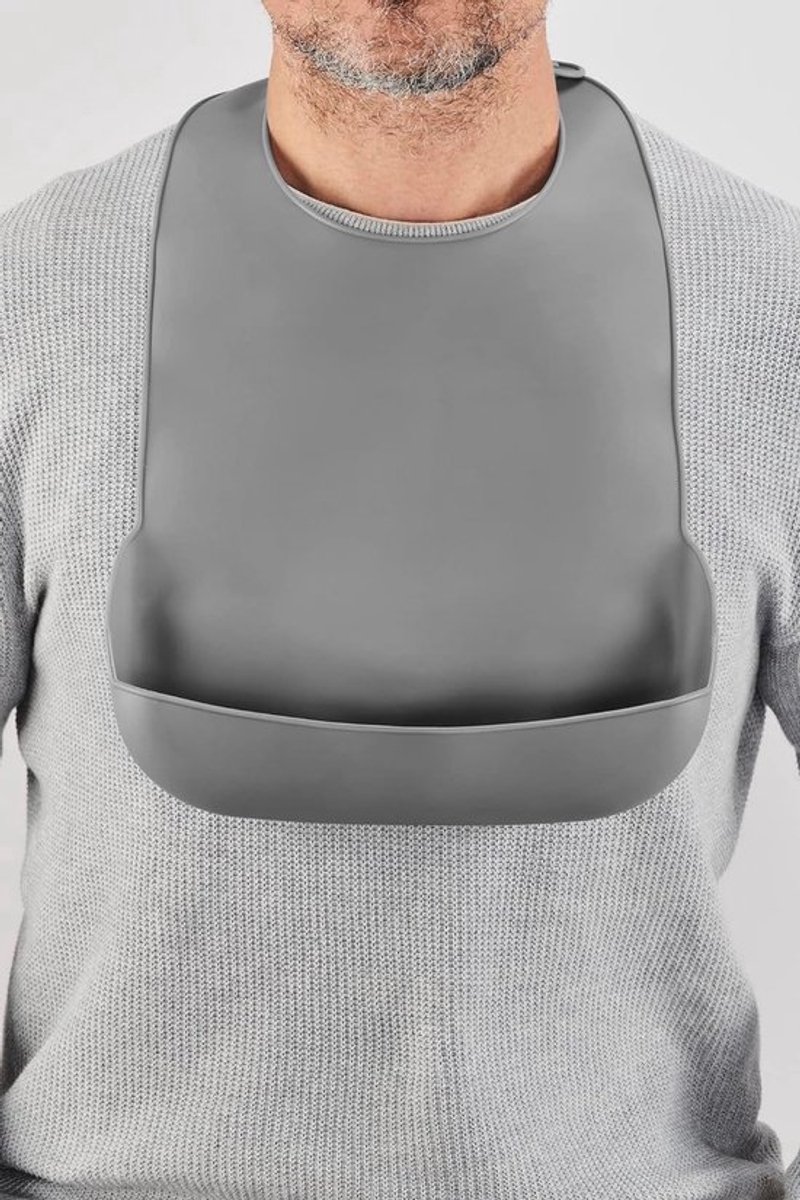 SUMOH® Siliconen Slab voor Volwassenen – Waterdicht & Verstelbaar – Senior Kledingbeschermer, Grote Slabber voor Ouderen & Gehandicapten – Donker Grijs