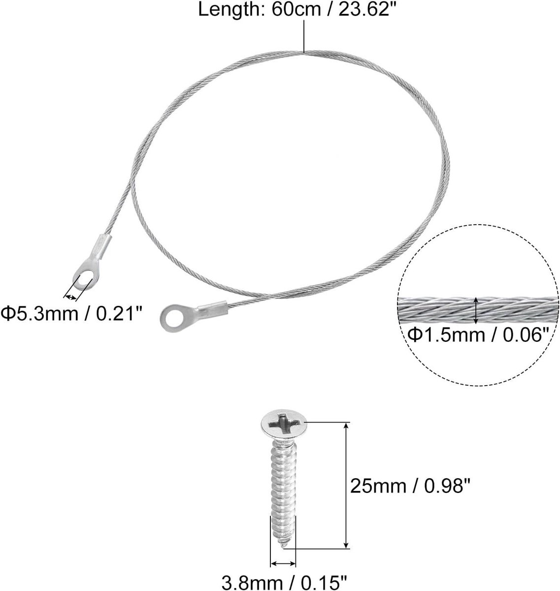 QUARKZMAN 4 oogjes voor lanyard-kabel 15 cm x 1,5 mm kabel