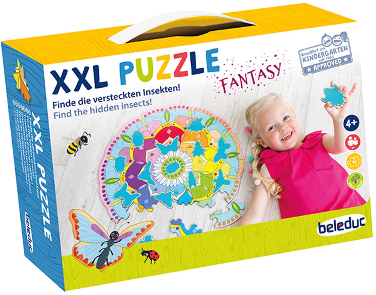 Beleduc houten puzzel educatief insecten speelgoed kleurrijk.
