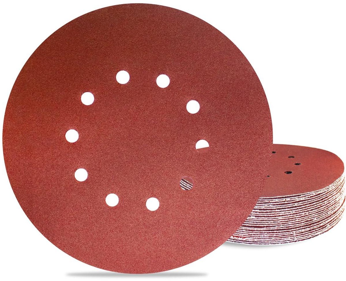 Allecto plus - Schuurschijven 225 mm – Set van 25 stuks – P120 – Aluminiumoxide – Klittenband – 10 Gaten – Voor Giraffe Schuurmachine & Droogbouw