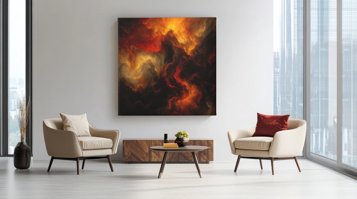 Trendex Global Vierkant Canvas Schilderij - Abstract - Lava Storm - 40x40 cm Oranje