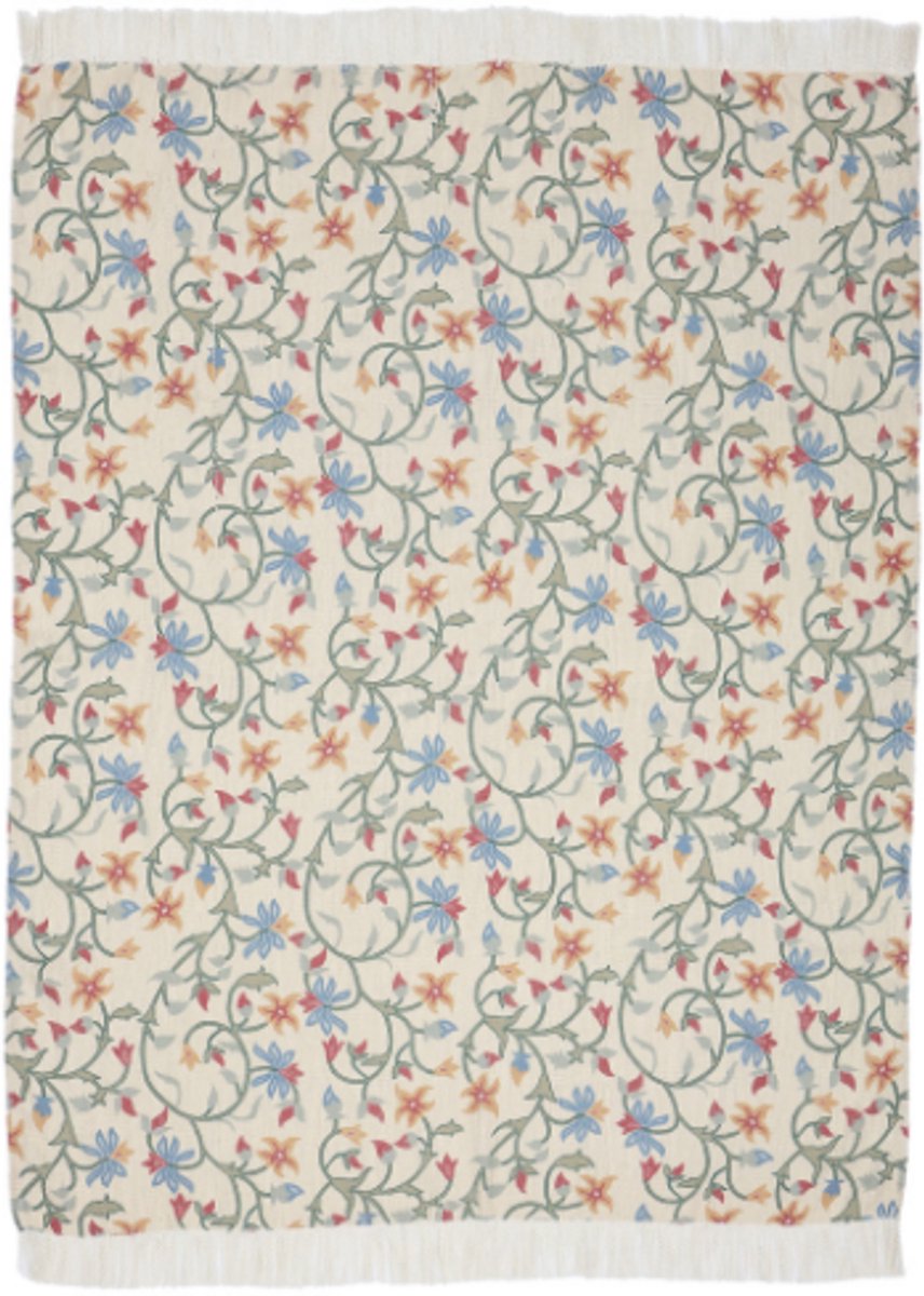Urbane Hide | Artistieke Geborduurde Bloemen Plaid | Sierplaid | 130x170cm | plaid met Kwastje |100% Polyester | Crème