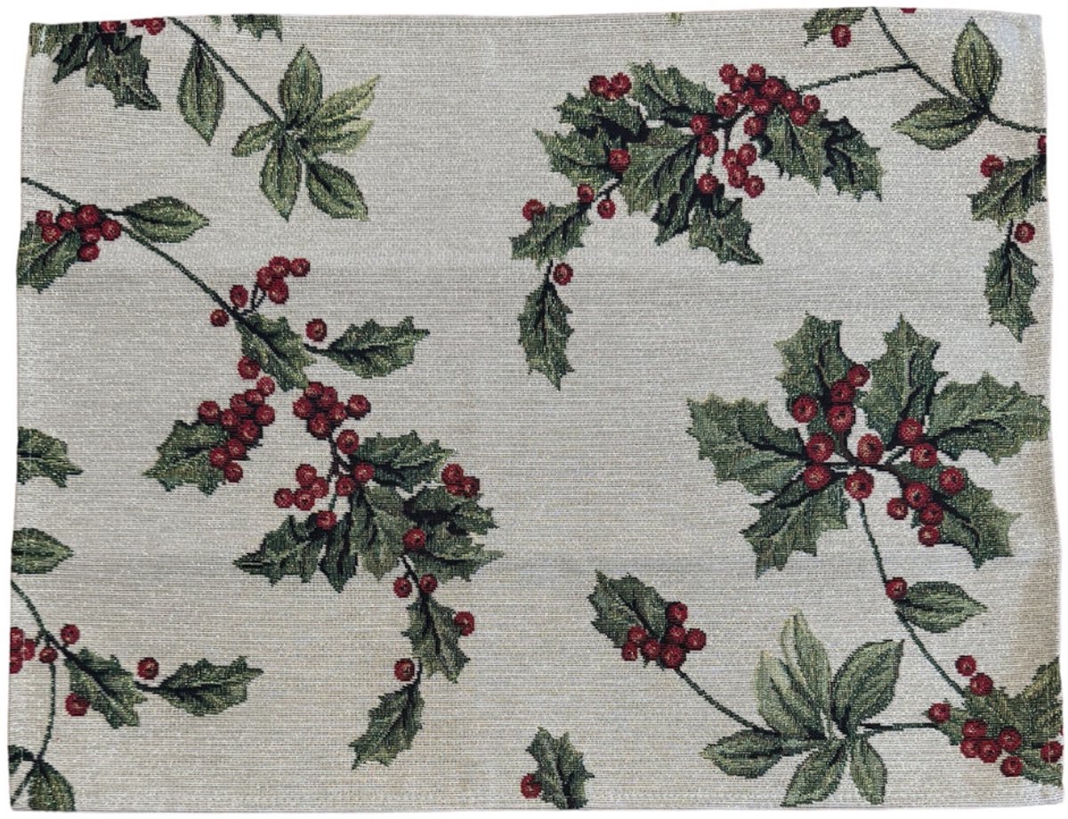 Placemat - Tafelloper - Luxe gobelinstof - Mistletoe - Kerst - Loper 45 cm - Goud glitterdraad