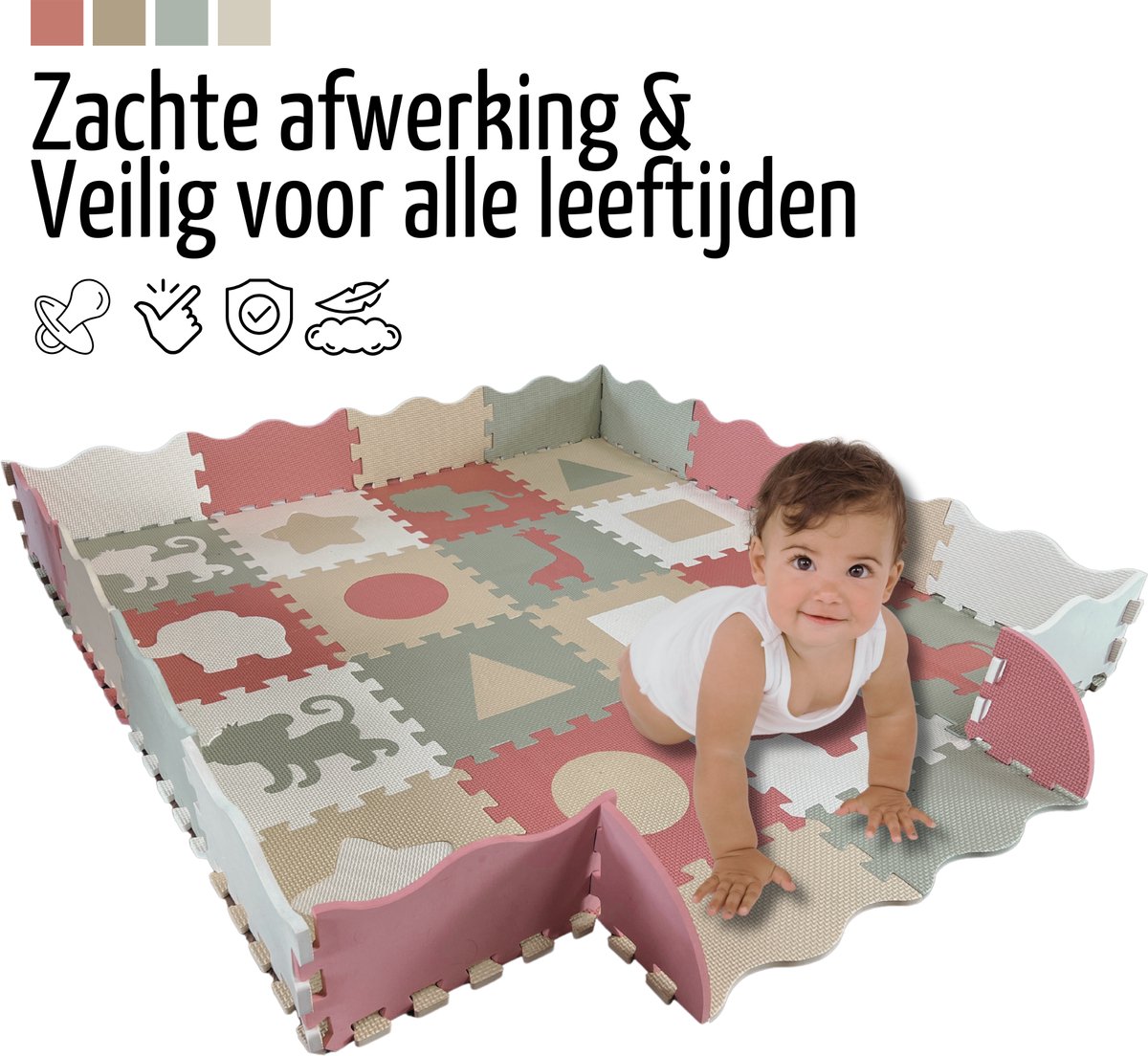Roosly Speelmat Baby - Speelkleed Baby - babygym - kruipmat - playmat - Foam vloerpuzzel 145 x 145 cm - Opstaande Rand - Inclusief Opbergtas - speelgoed - Veilig & Zacht - Pastel — afbeelding 8