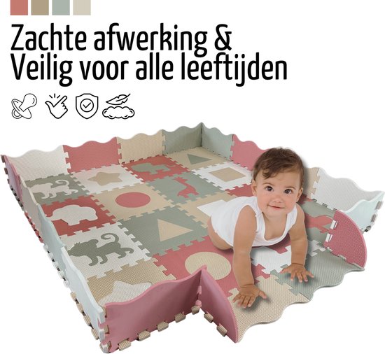 Roolsy Speelmat - Babygym - Puzzelmat - Speelmat Baby en Peuters - Foam Speelkleed met Opstaande Rand - Vloerpuzzel - Inclusief Opbergtas van Roolsy — afbeelding 4