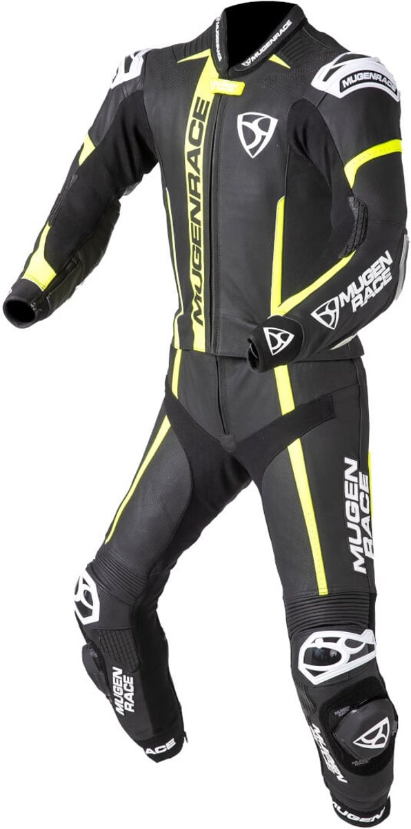 MUGENRACE Mucho Zwart Wit Neon Geel 2-Delig Motorpak - Racepak