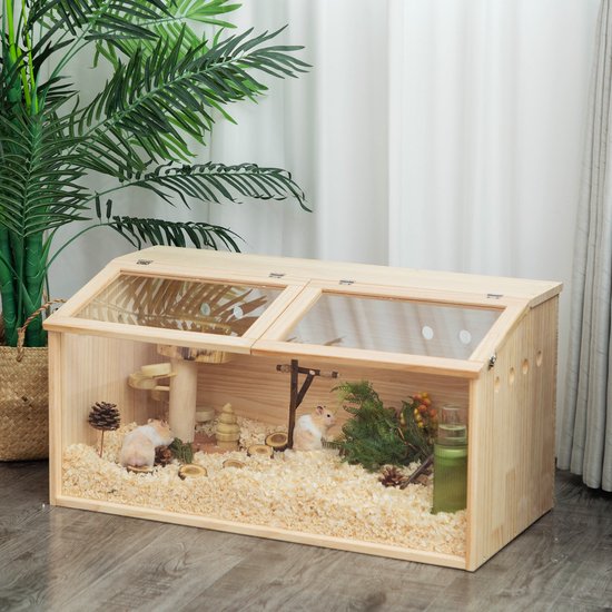 Sweiko Houten hamsterkooi - Medium - Transparant - Knaagdier kooi - Natuurlijk