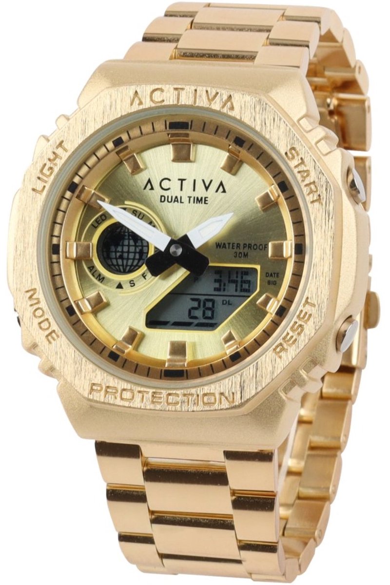 Activa x Invicta Digital ACWM423-006 Heren Horloge - Waterdicht - Digitaal - Quartz Uurwerk - met gouden Wijzerplaat - 45mm