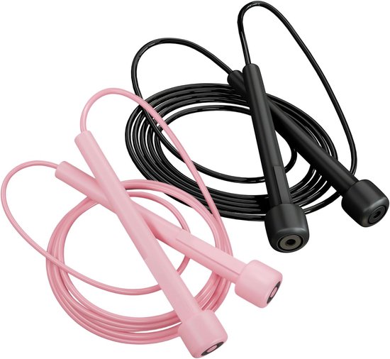 2 stuks - Fitness Springtouw - Speed ​​Rope voor Jongens en Meisjes - PVC Lang Touw - Verstelbaar Trainingstouw - Geschikt voor Basisschoolleerlingen - Roze, Zwart - 2,6m