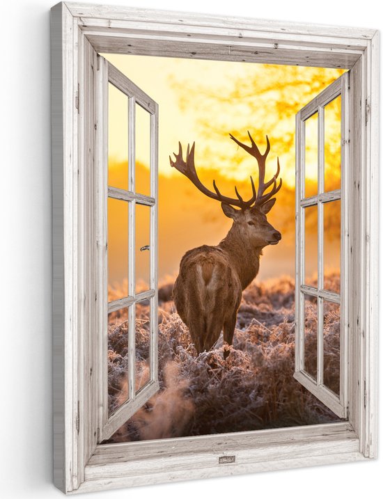 Tableau extérieur jardin 70x100 cm - Décoration de jardin Cerf - Automne - Animaux - Nature - Forêt - Vue - Poster jardin sur toile - Décoration murale Jardin - Décoration tableau extérieur - Décoration murale clôture - Toile extérieur