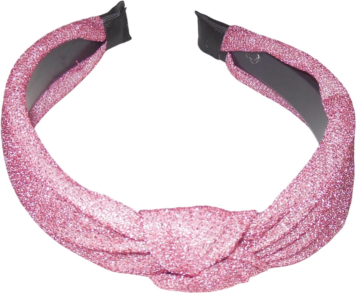 Diadeem met knoop roze glitter