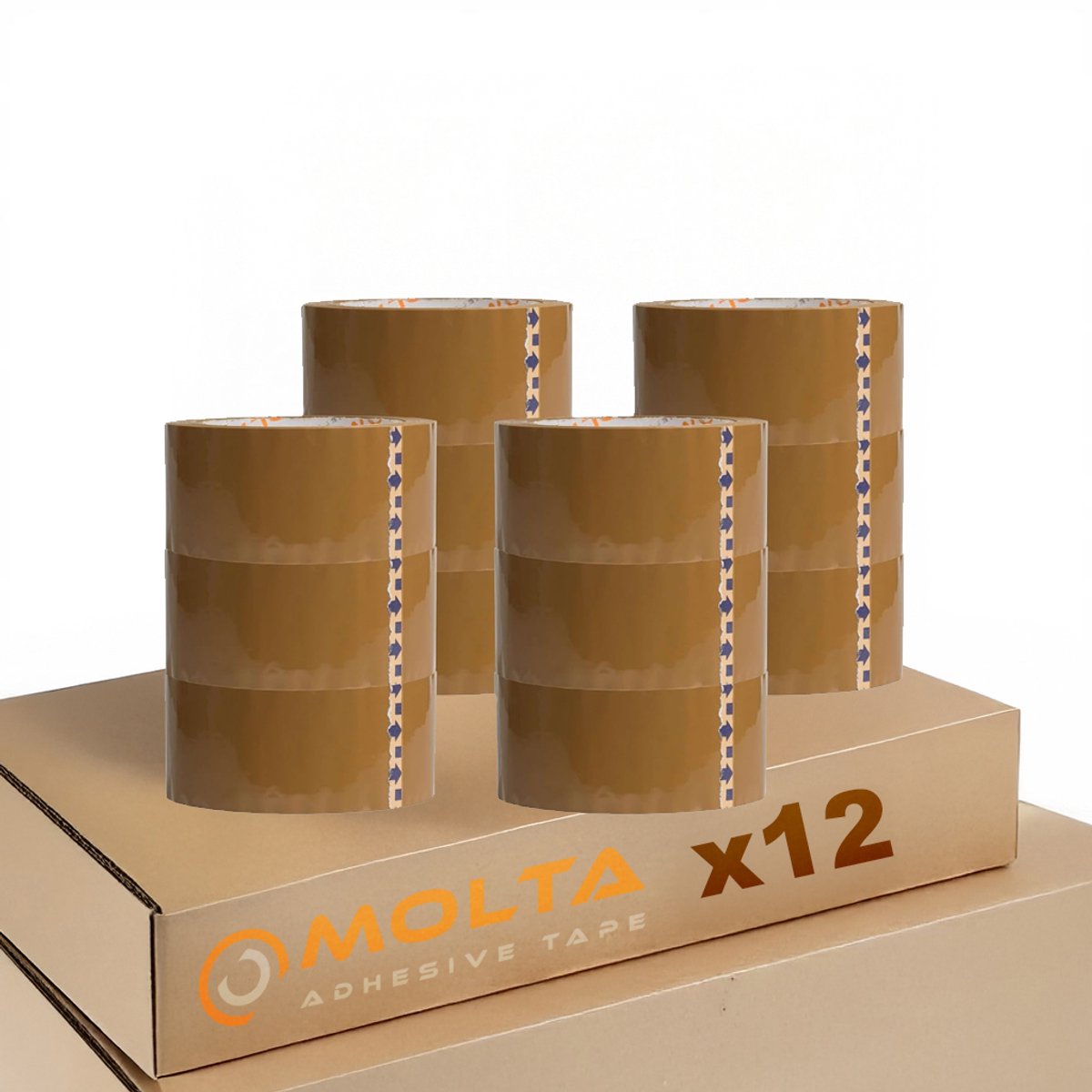 MOLTA | SOLVENTA BRUINE Verpakkingstape 48 mm x 120 m | Kartonnen tape | Verpakkingstape voor pakketten en dozen - 12 Rollen | SYNTHETIC RUBBER | SYNTHETIC RUBBER