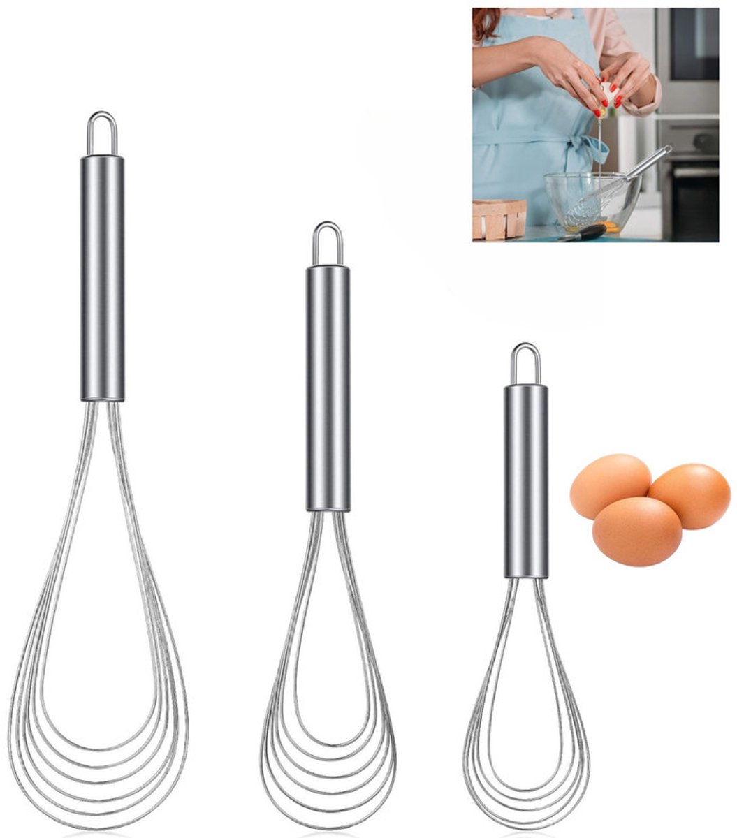 3 stuks - Set platte gardes van roestvrij staal - Dunne garde van volledig staal - Bakgadgets - Creatieve waaiervormige garde van roestvrij staal - Multifunctionele handmixer - 20 cm + 25 cm + 30 cm - voor het koken, mixen en kloppen van eieren