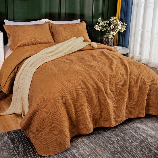 Qucover Boheemse sprei eenpersoons, boho-stijl rood gestreept 100% katoen gewatteerde spreien eenpersoons 150x200 cm, winter gewatteerde beddensprei, grote bankplaid voor slaapkamerdecoratie