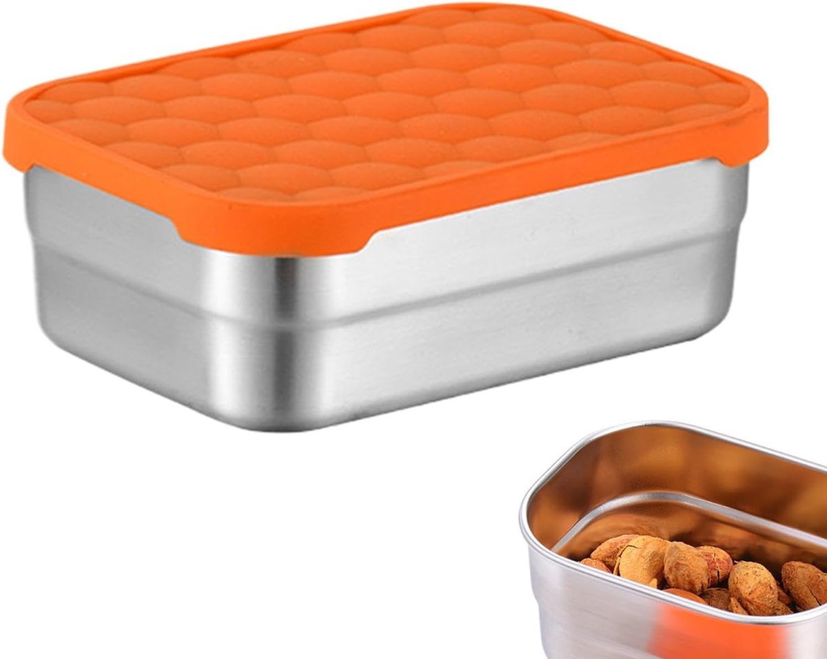 Broodtrommel - Snackdoosjes - Snackdoosjes kinderen - Koelkast organizer - Lunchbox volwassenen - 3-pack Snackbakjes van roestvrij staal - Met siliconen deksels - Gemakkelijk te openen en lekvrij - Voor peuters en kleuters (720ml)