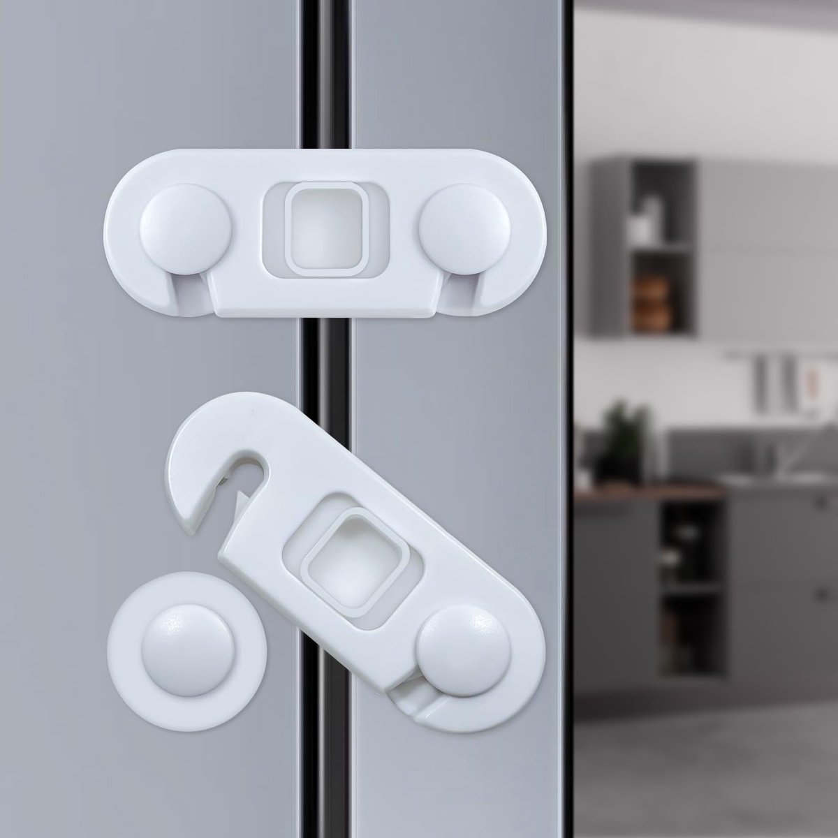 Kindveilige koelkastsloten, veiligheidssloten voor kinderen, koelkastsloten met 3M-kleeflaag, vriezersloten met dubbel openingsmechanisme, geen boren of schroeven nodig, voor extra veiligheid voor baby's en huisdieren (set van twee)