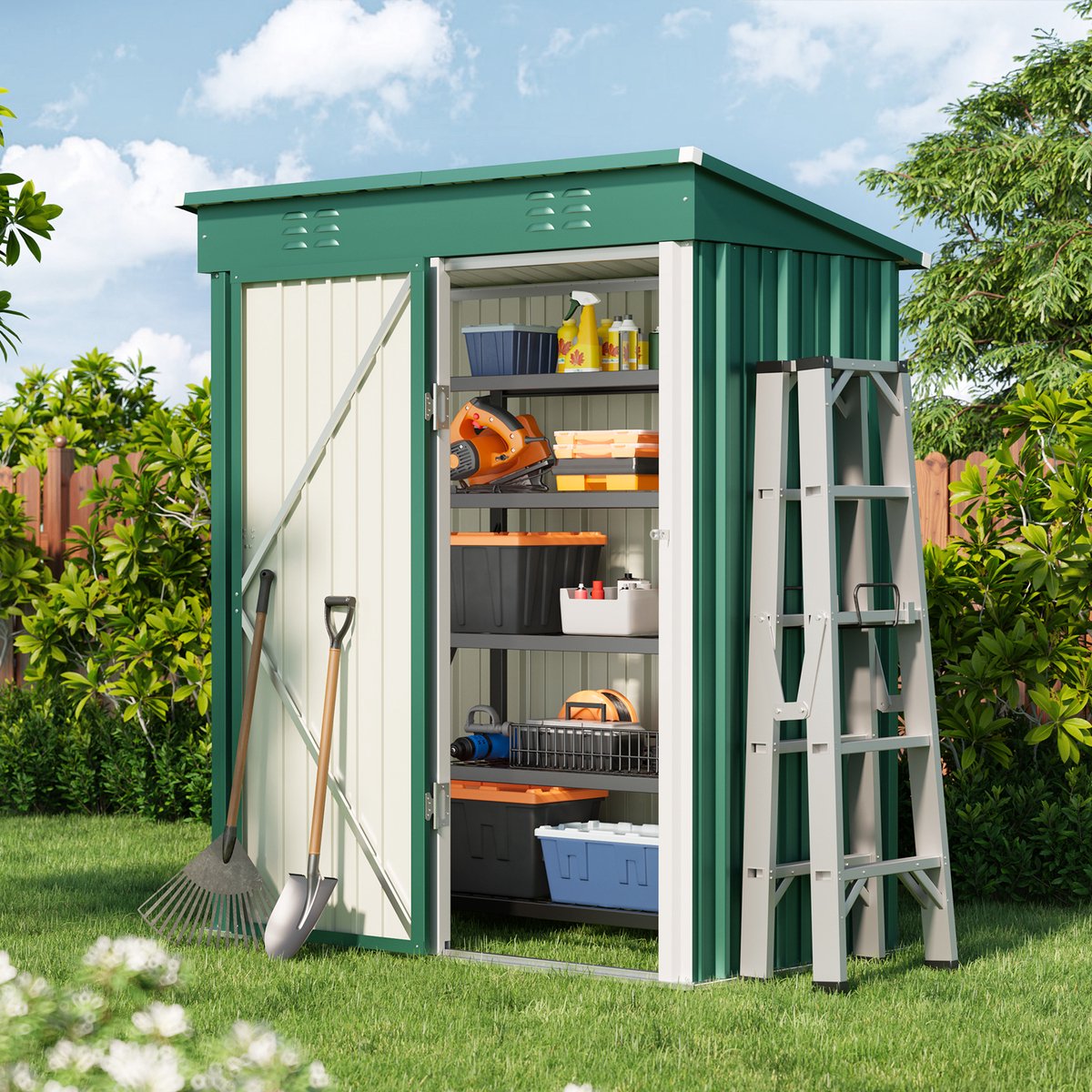 Xbro Tuinhuis – Metalen Gereedschapsschuur – Weerbestendige Tuinberging –Voor Achtertuin, Terras en Grasveld – 87x155x180 cm – Groen
