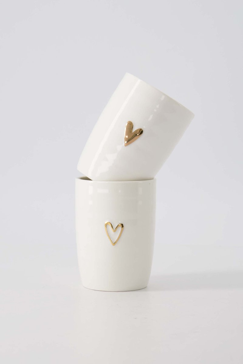 Zusss Cadeauset 2 Koffiemokken Met Goud Reliëf Hartje - Verjaardagscadeau - Verjaardag - Cadeau Dames Keramiek Wit / Goud