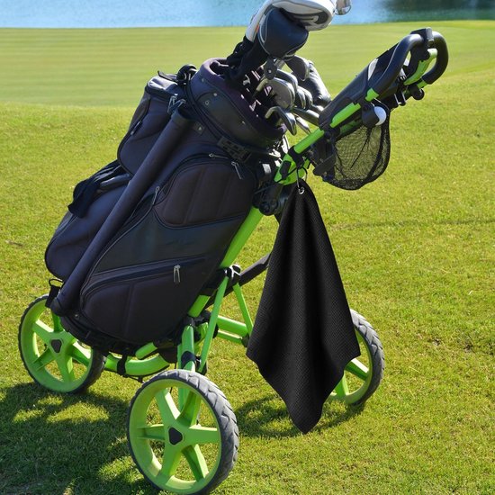 Drie-pack grijze, zwarte en groene microvezel golfhanddoeken, 40 x 40 cm, wafelpatroon met karabijnhaak, superabsorberend, kleine golfhanddoek, golftasaccessoires voor heren en dames, van Merkloos — afbeelding 3
