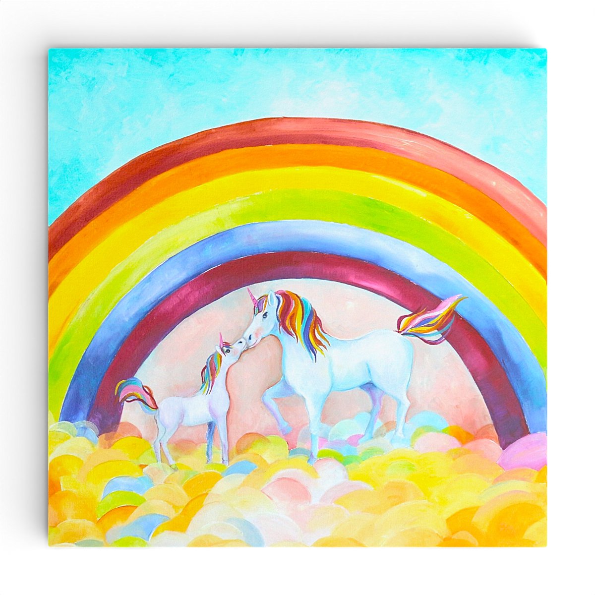 Wanddecoratie meisjeskamer eenhoorn - Eenhoorn unicorn hemeltje lief 30x30cm - Schilderij meisjeskamer - Unicorn canvas wanddecoratie en muurdecoratie meisjeskamer en kinderkamer - Twinkelschilderijen | Incl GRATIS ophangsysteem |