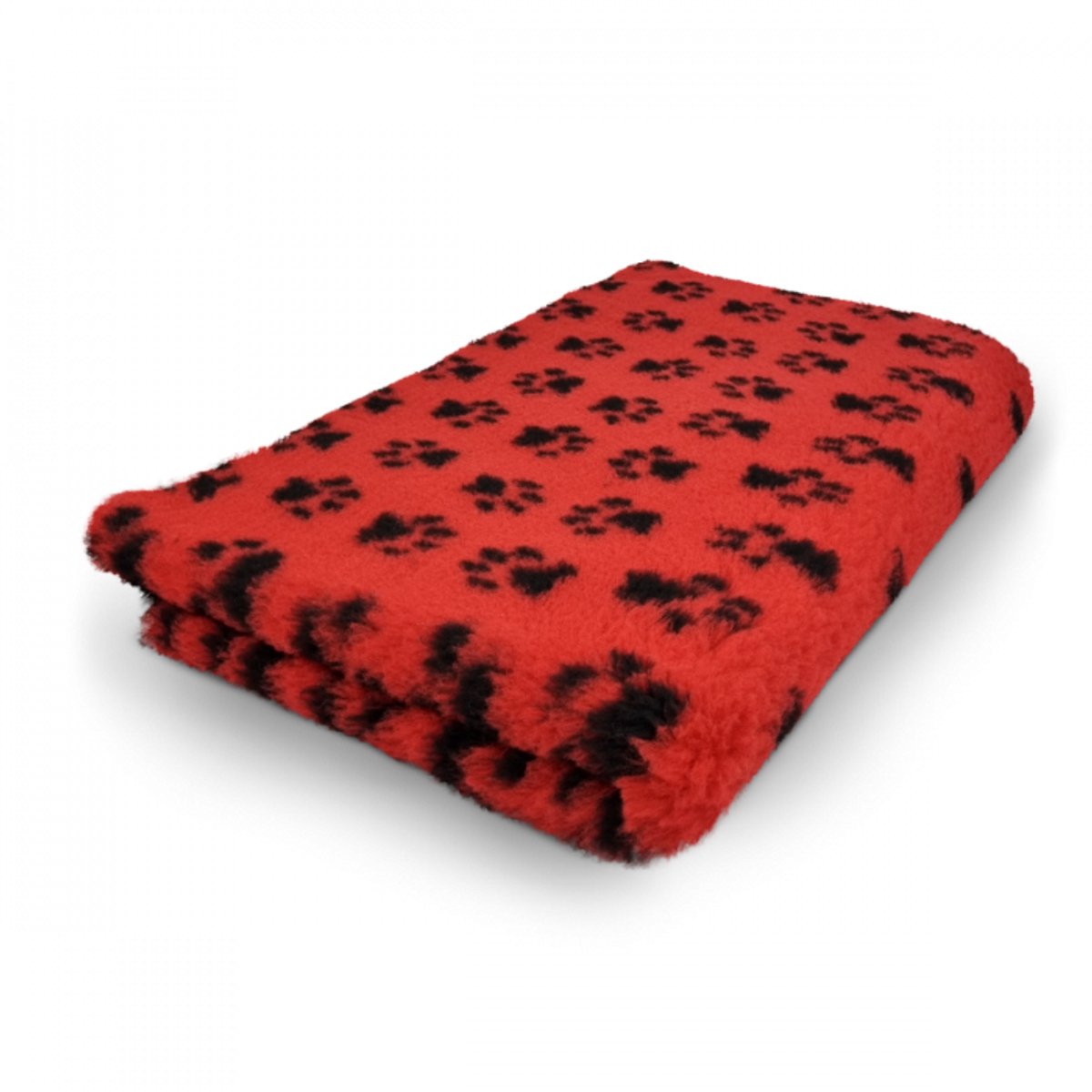 Vet Bed - Rood met Zwarte Voetprint - Antislip Hondenmat - 150 x 100 cm - Waterafstotend - Latex Antislip - Benchmat Hond - Hondendeken - Hondenkleed - Machinewasbaar