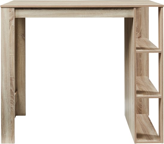 Houten bartafel met aan één kant 3 open vakken.