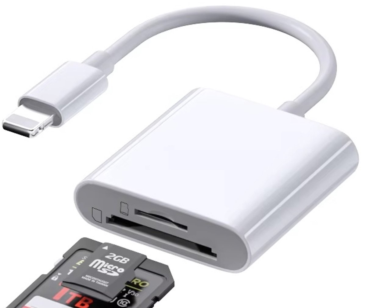 Cardreader met lightning - Geschikt voor de Iphone en Ipad - SD-kaart - Micro SD - wit