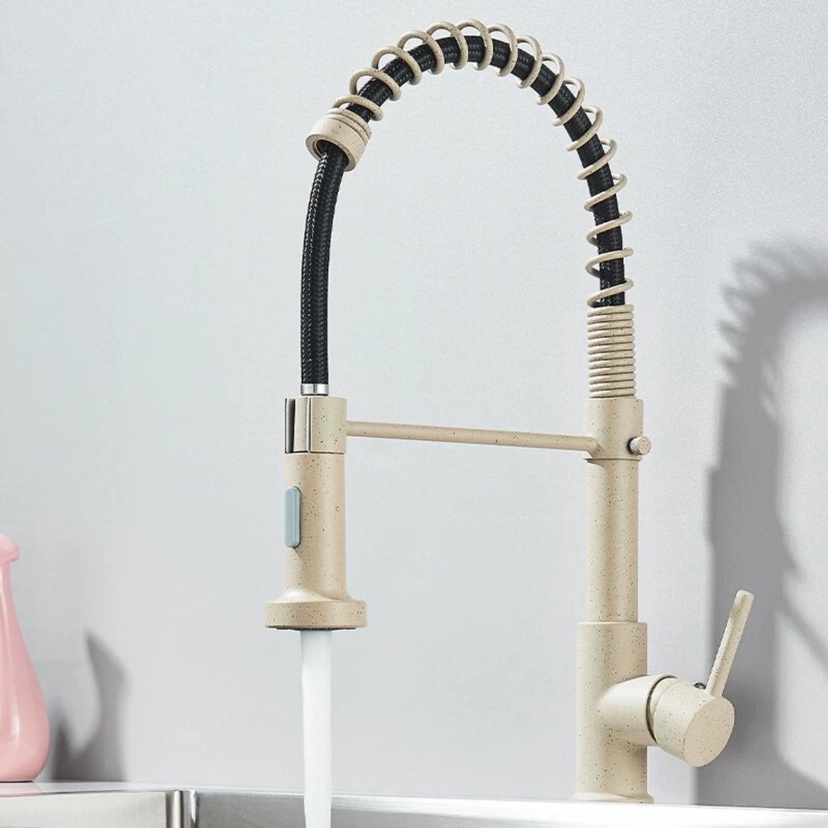 Waterkraan Keuken, Hogedruk Keukenkraan, Mengkraan Spoelbakarmatuur, Keukenkranen, kitchen faucet 360 Graden Draaibaar, Uitgerust met twee douchekoppen , gebroken wit‌