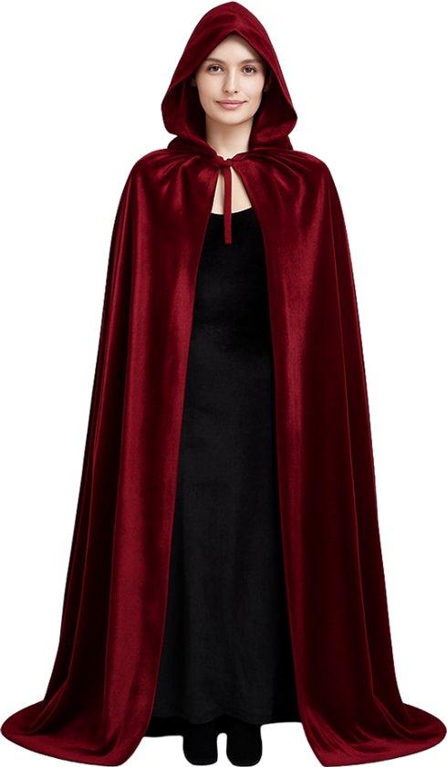 Joya Kids ® Manteaux de Luxe Adultes avec capuche 170 cm | Costume pour le carnaval d'Halloween | Vampire à Cape rouge foncé | Déguisements pour Adultes | Mesdames et Messieurs | Rouge foncé | 170 cm de long