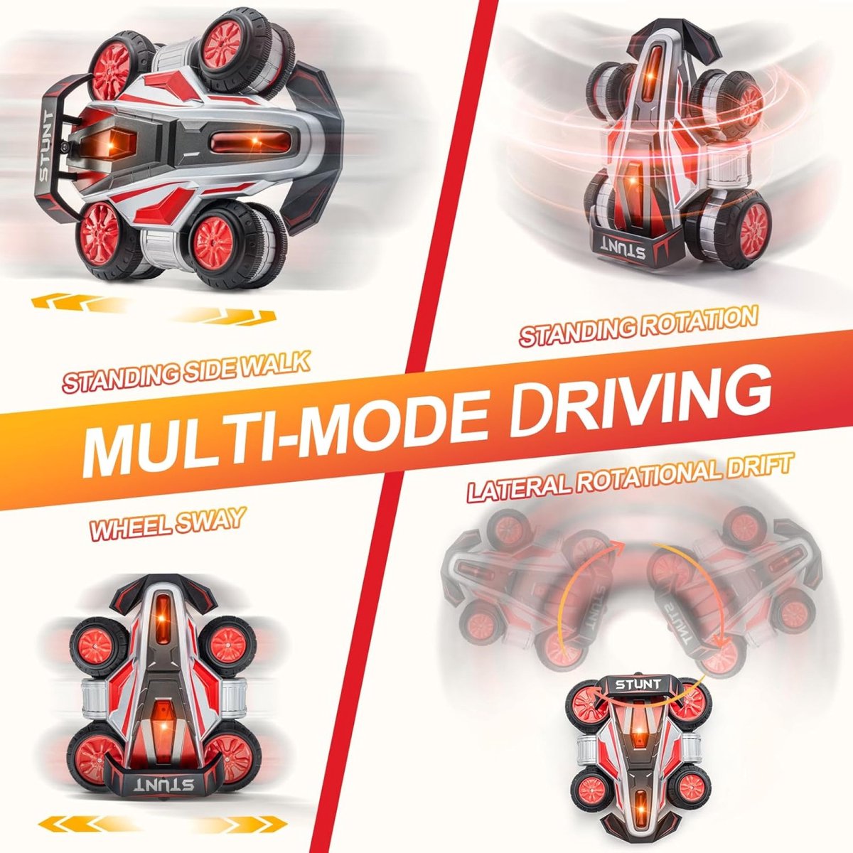 Huntex RC Stunt Car - Transformeerbare Drift Auto 360° + Pionnen & Extra Batterijen | Snelheidsmonster voor Kinderen 8-16 Jaar - Rood — afbeelding 4