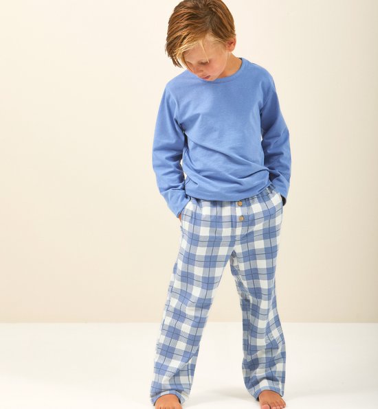 Little Label - jongens pyjama-set grote blauwe ruit 14Y/158-164 - Zachte BIO Katoen