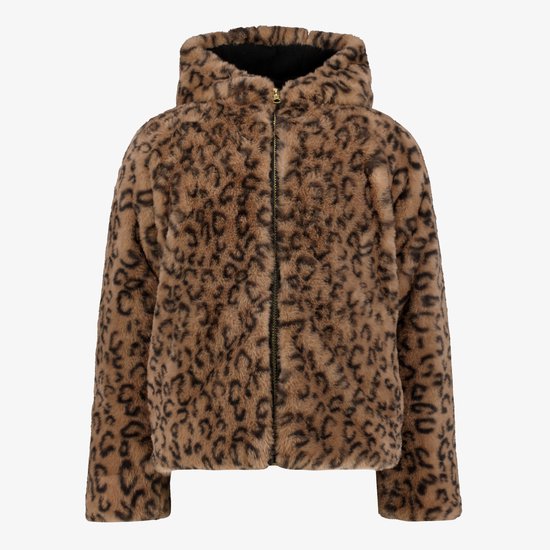 TwoDay meisjes jas van imitatiebont met panterprint - Bruin - Maat 134