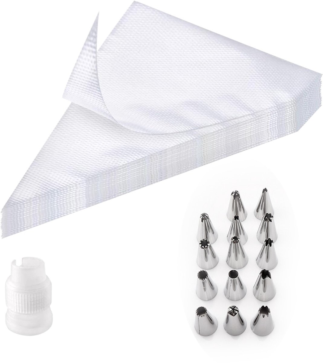 OUYLAF Spuitzak met spuitmondjes - spuitzak - 100 wegwerp spuitzakken+14 decoraties spuitmondjes + 1 converter -Wegwerp spuitzak