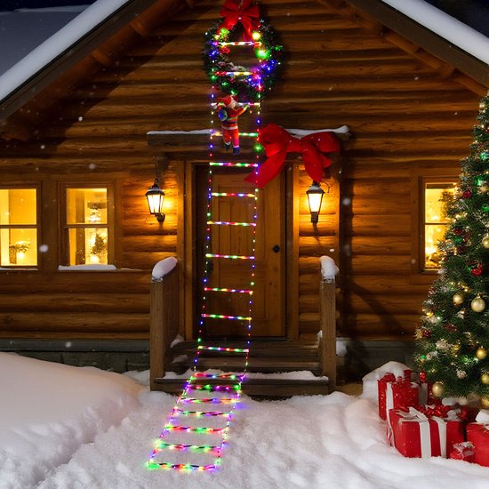 Ladder Éclairage de Noël à LED de 3 mètres avec Père Noël grimpant, télécommande pour Éclairage extérieur