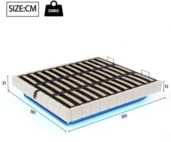 Lit suspendu 180x200 cm avec cadre flottant, rangement hydraulique, sans tête de lit, avec éclairage LED Lit suspendu 180x200 cm avec cadre flottant, rangement hydraulique, sans tête de lit, avec éclairage LED
