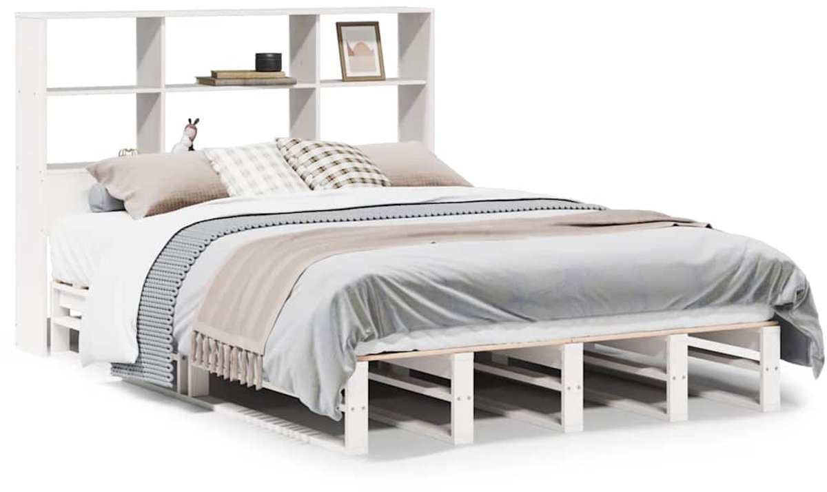 vidaXL - Bed - met - boekenkast - zonder - matras - massief - hout - wit - 140x190 - cm