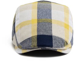 Flatcap Heren – Ruitpatroon – Geel/Blauw – Ademend Katoen – Vintage Newsboy Stijl