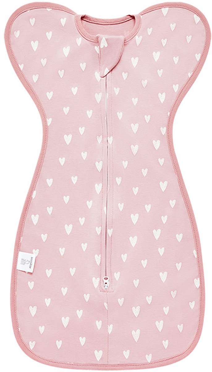 Honeybears Inbakerslaapzak – Slaapzak baby – Inbakerdoek baby – Swaddle - Rose hartjes - 3 tot 6 maanden - 68 cm – TOG 1.0