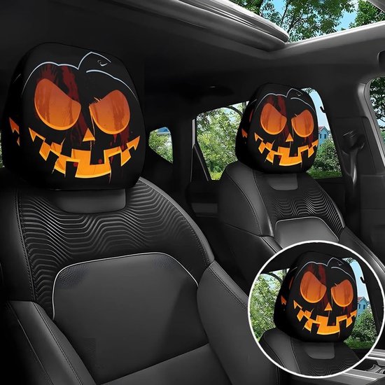 Daity Grappige cartoon auto hoofdsteunhoezen - 2-delige universele, schattige hoofdsteunbeschermers met grote ogen, auto-interieuraccessoires, dubbelzijdige decoratie voor auto's, vrachtwagens en bestelwagens, geschikt voor Halloween en Kerstmis（D） van Merkloos — afbeelding 4