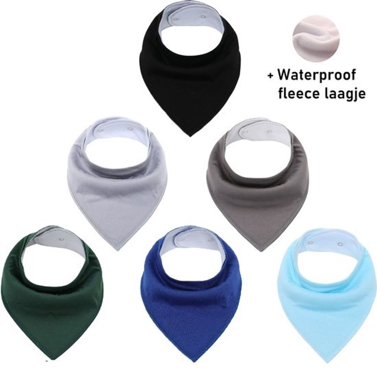 Image of 6 Stuks Bandana Slabbetjes met Fleece laag - Baby Blauw Groen Grijs