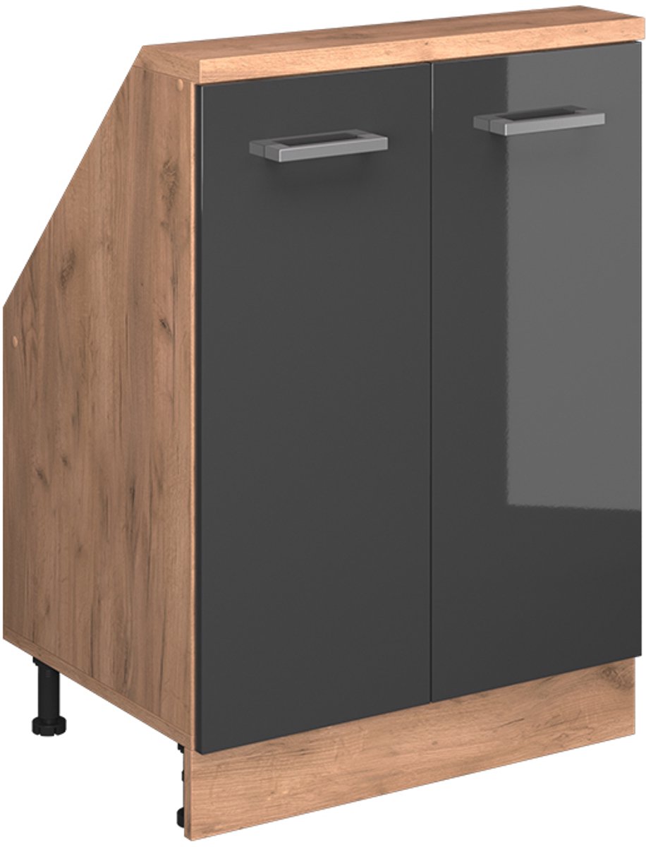 Vicco R-Line Keukenkast voor schuine wand – 60 cm met 2 deuren Antraciet hoogglans/goud eiken Antraciet Hoogglans/Goudkleurig Eiken