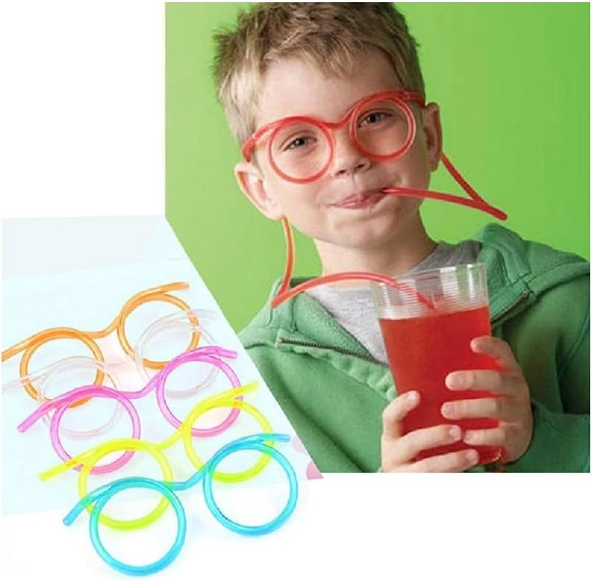 Mmgoqqt 5 Stuks Herbruikbare Glazen Rietjes Creatief Bril Design - Multicolor Feestaccessoires