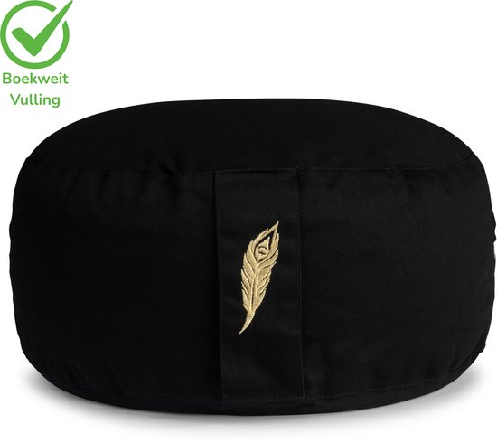 MindBaas - Meditatiekussen - Eco - Rond - Zwart - Dubbel Gestikt - 15 x 33 cm (hoogte x diameter) - Yoga kussen - Yogakussen