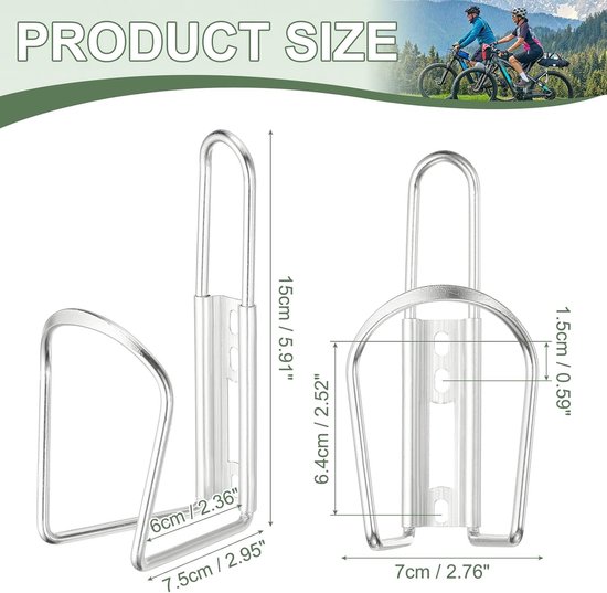 Bidonhouder - Bidonhouder voor fietsen - Lichtgewicht aluminium fietsbekerhouder met schroevengereedschap - Geschikt voor (race-/MTB-fietsen/toerfietsen/buiten) 2-pack & zilver — afbeelding 3