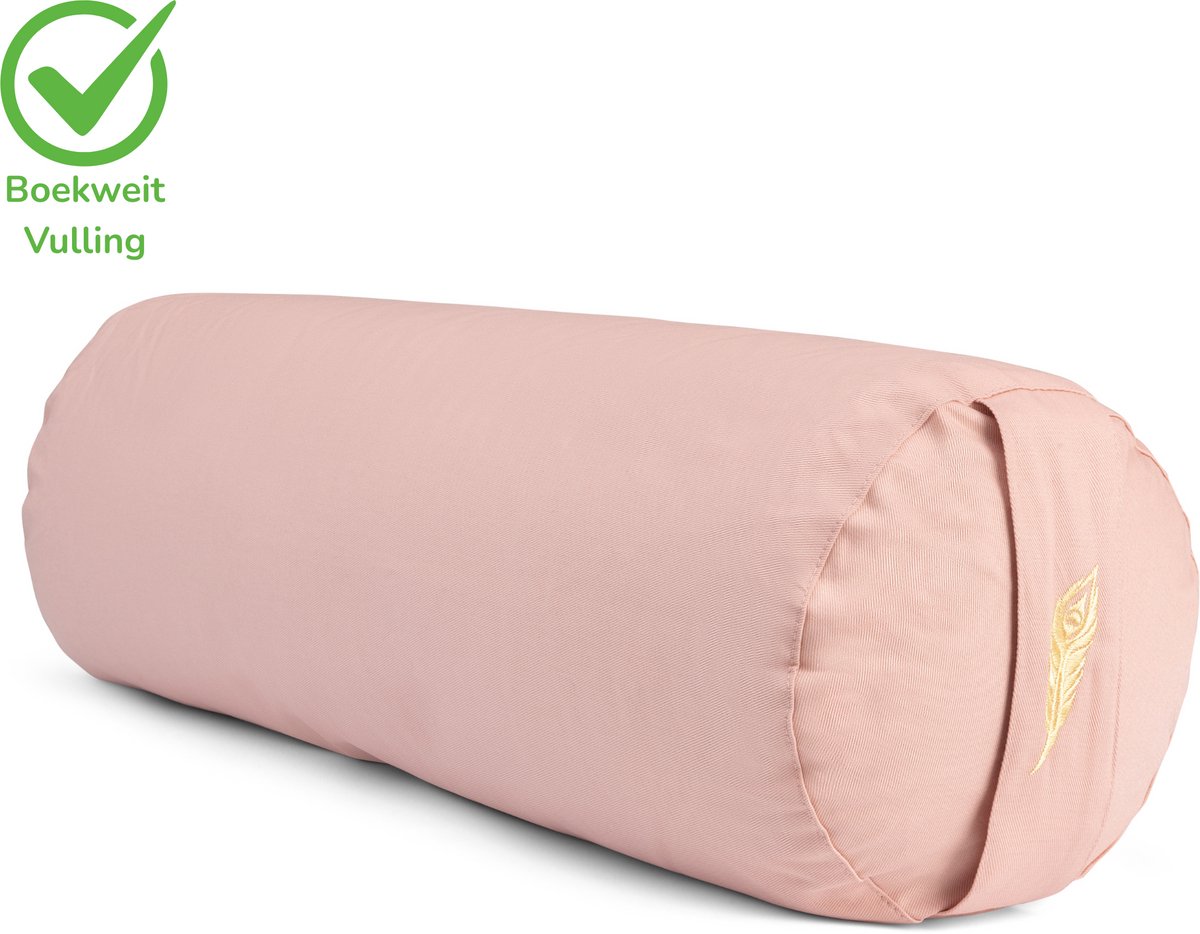 MindBaas - Yoga Bolster - Eco - Roze - Dubbel Gestikt - 60 x 20 cm (lengte x diameter) - Yoga Kussen - Yoga Rol