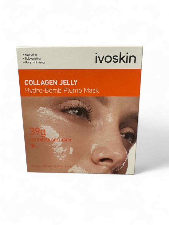 Ivoskin Collagen Jelly Hydro-bomb Plump Mask(4ea) - Hydraterend - Verjongend - Poriën verkleinend - Echt collageenmasker - Verstevigend voor stralende huid - Collageenwater meer dan 670.000 ppm - Dermatologisch getest